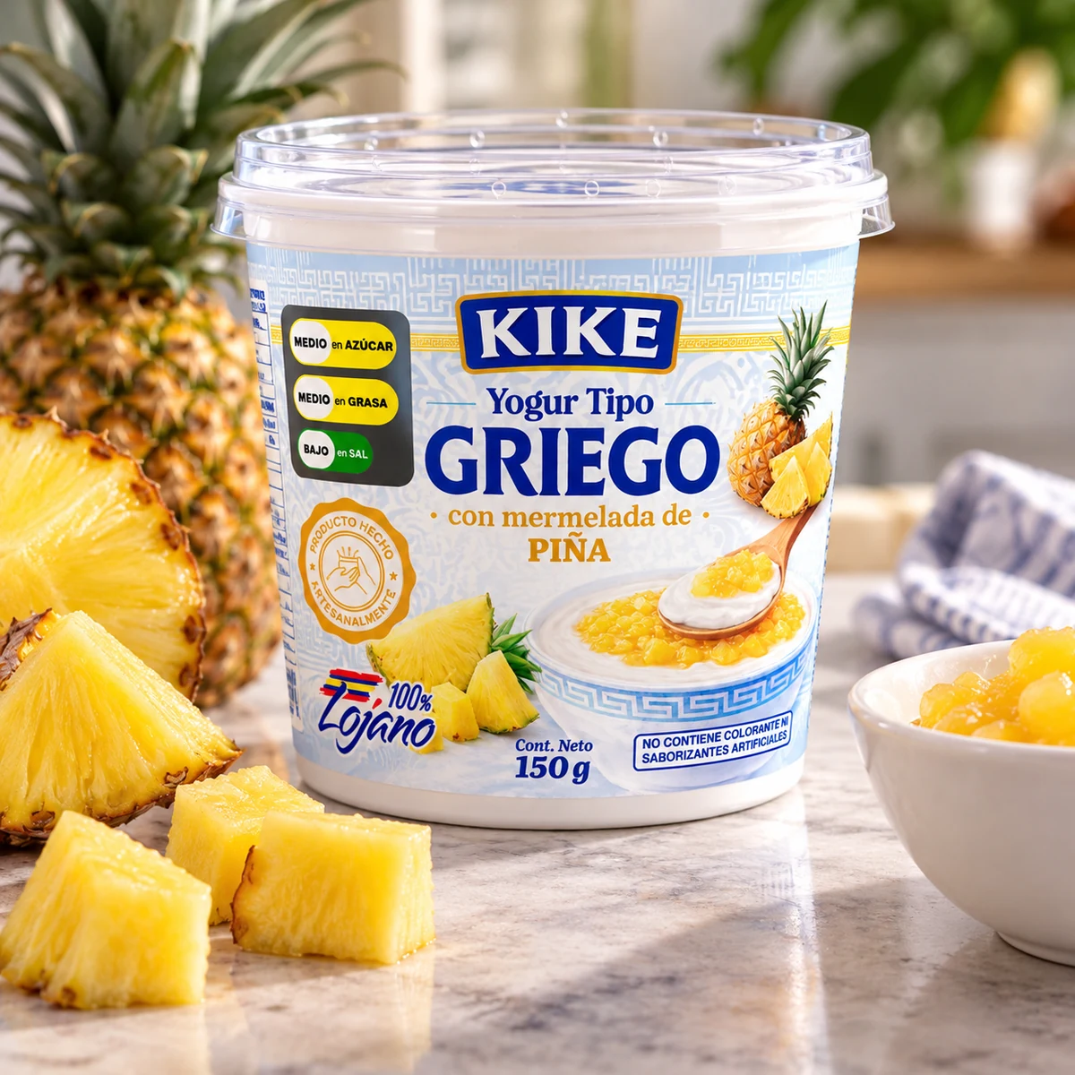 Fotografía real de Yogurth Griego KIKE Piña con piña fresca
